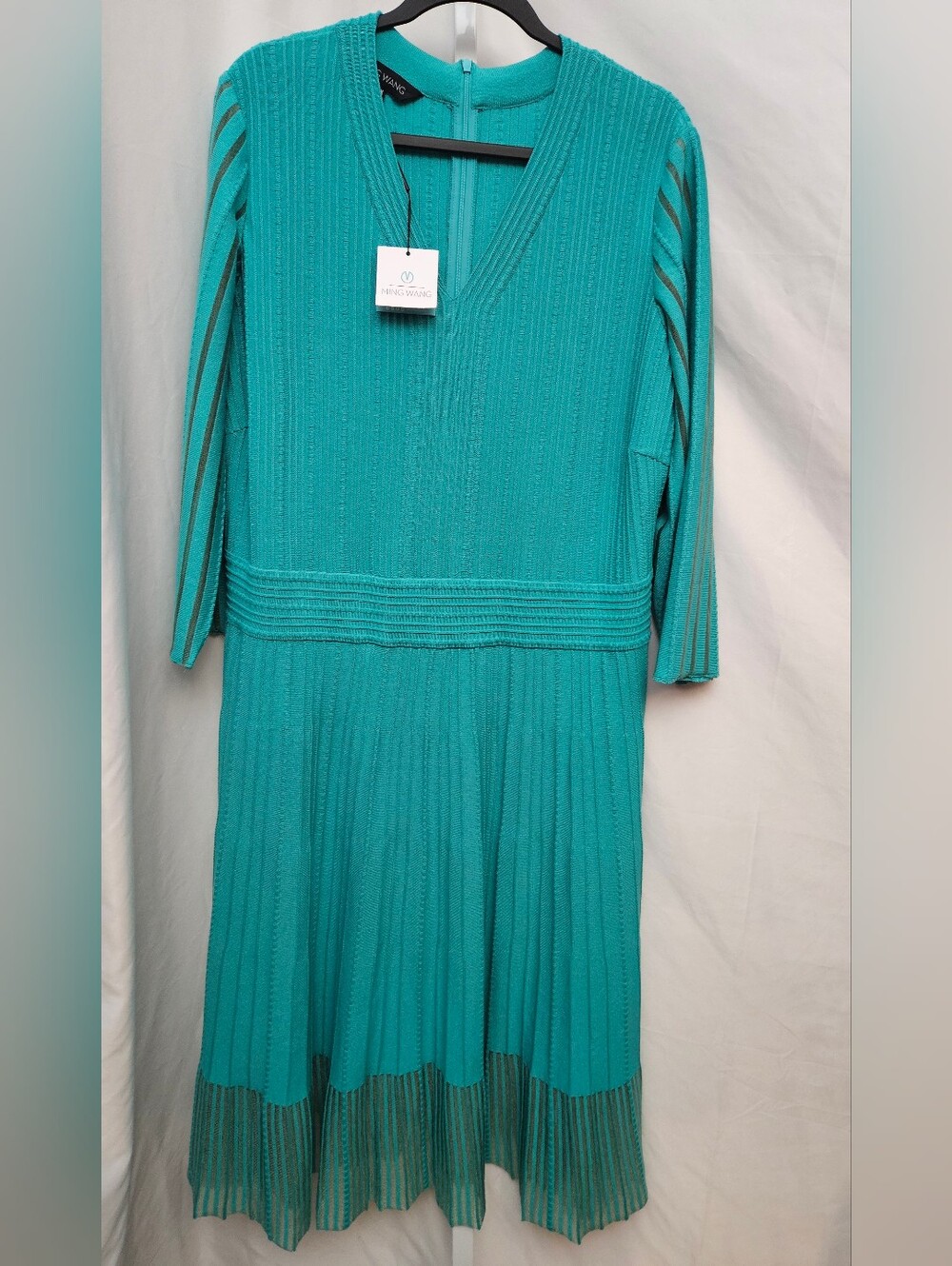 NWT Ming Wang Teal V-Neck Ribbed Long Sleeve Dress Size 2X